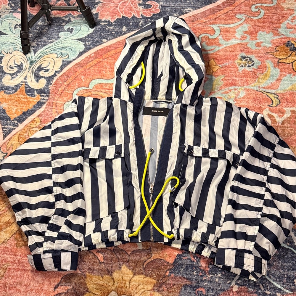 Zara Striped Raincoat with Yellow Accents